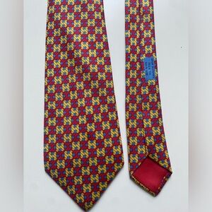 Hermés vintage silk mens necktie H logo red/yellow geometric print